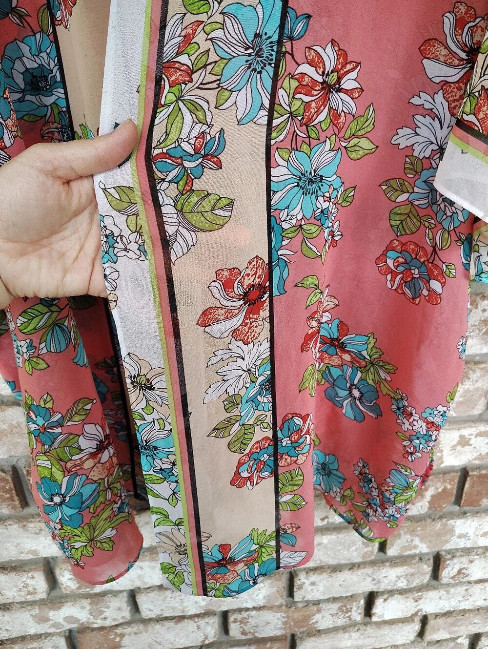 Susan Graver 3X Floral Chiffon Kimono Cardigan Open Front Sheer Topper Jacket
